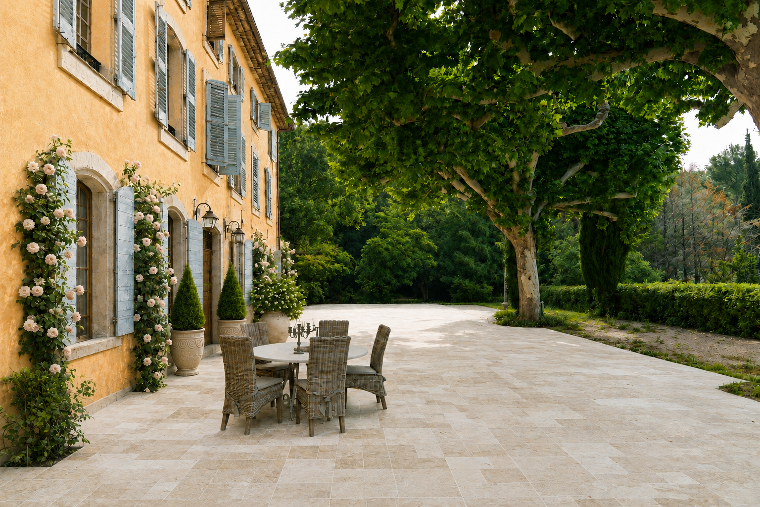 La cour de la Bastide sous le grand platane